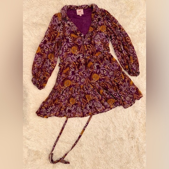 NEW BANJANAN florence ruffle mini dress in violet sz M - Picture 4 of 7